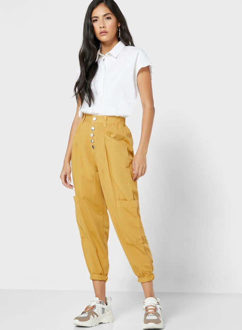 Ginger Button Front Peg Leg Pants