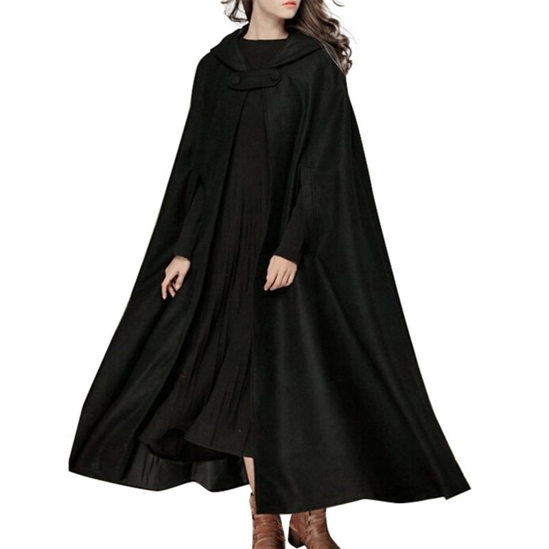 Casual Women Winter Cloak Hooded Sleeveless Button Closure Long Cape Costume Cosplay Outerwear - Image 1