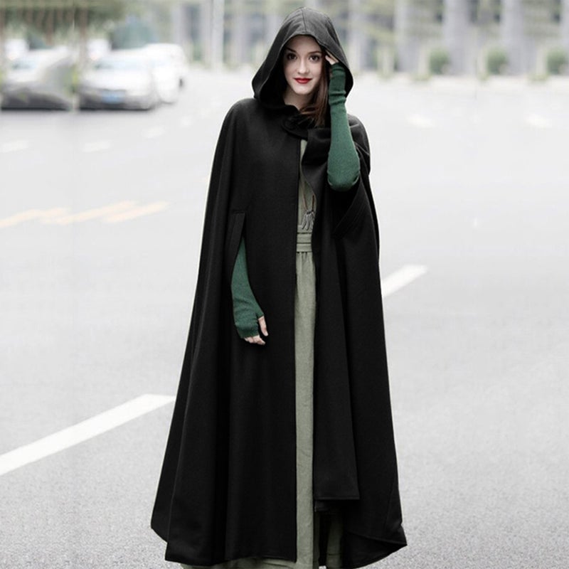 Casual Women Winter Cloak Hooded Sleeveless Button Closure Long Cape Costume Cosplay Outerwear - Image 5