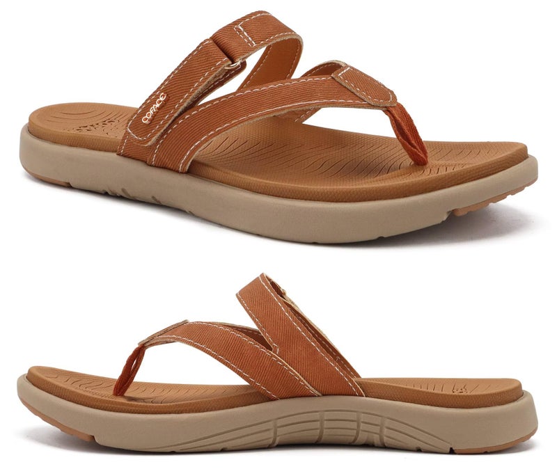 COFACE Womens Orthopedic Flip Flops Ladies Slip On Athletic Yoga Memory Foam Cushioned Recovery Walking Thong Sandals Summer Beach Pool Slippers Comfortable Plantar Fasciitis Arch Support Tan Size 9 - Image 1