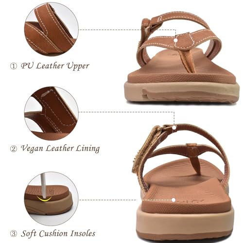 COFACE Womens Orthopedic Flip Flops Ladies Slip On Athletic Yoga Memory Foam Cushioned Recovery Walking Thong Sandals Summer Beach Pool Slippers Comfortable Plantar Fasciitis Arch Support Tan Size 9 - Image 5