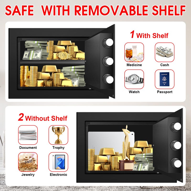 Aprxuvot 1.3 Cuft Small Safes for Home Use Fire and Water Proof, Anti-theft Fireproof Lock Box with Electronic Keypad, Alarm System and Removable Shelf, Fire Proof Safe for Home Documents, Valuables - Image 5