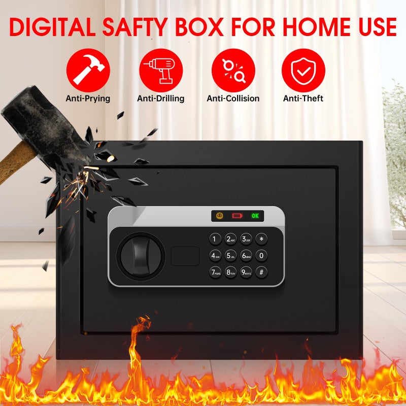 Aprxuvot 1.3 Cuft Small Safes for Home Use Fire and Water Proof, Anti-theft Fireproof Lock Box with Electronic Keypad, Alarm System and Removable Shelf, Fire Proof Safe for Home Documents, Valuables - Image 3