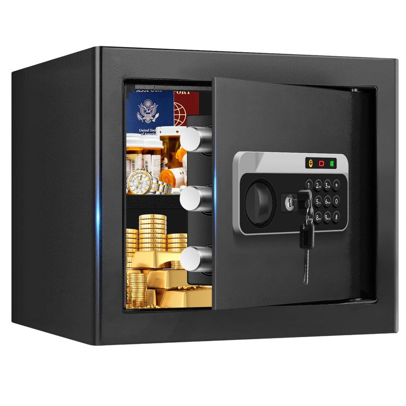 Aprxuvot 1.3 Cuft Small Safes for Home Use Fire and Water Proof, Anti-theft Fireproof Lock Box with Electronic Keypad, Alarm System and Removable Shelf, Fire Proof Safe for Home Documents, Valuables - Image 1