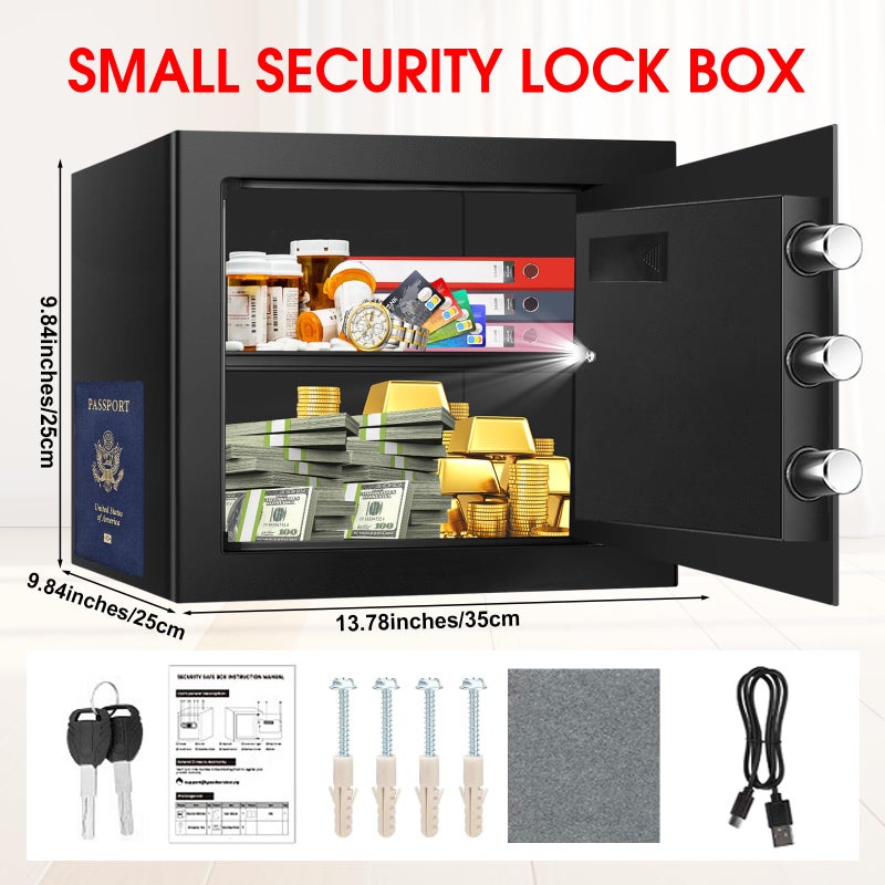 Aprxuvot 1.3 Cuft Small Safes for Home Use Fire and Water Proof, Anti-theft Fireproof Lock Box with Electronic Keypad, Alarm System and Removable Shelf, Fire Proof Safe for Home Documents, Valuables - Image 2