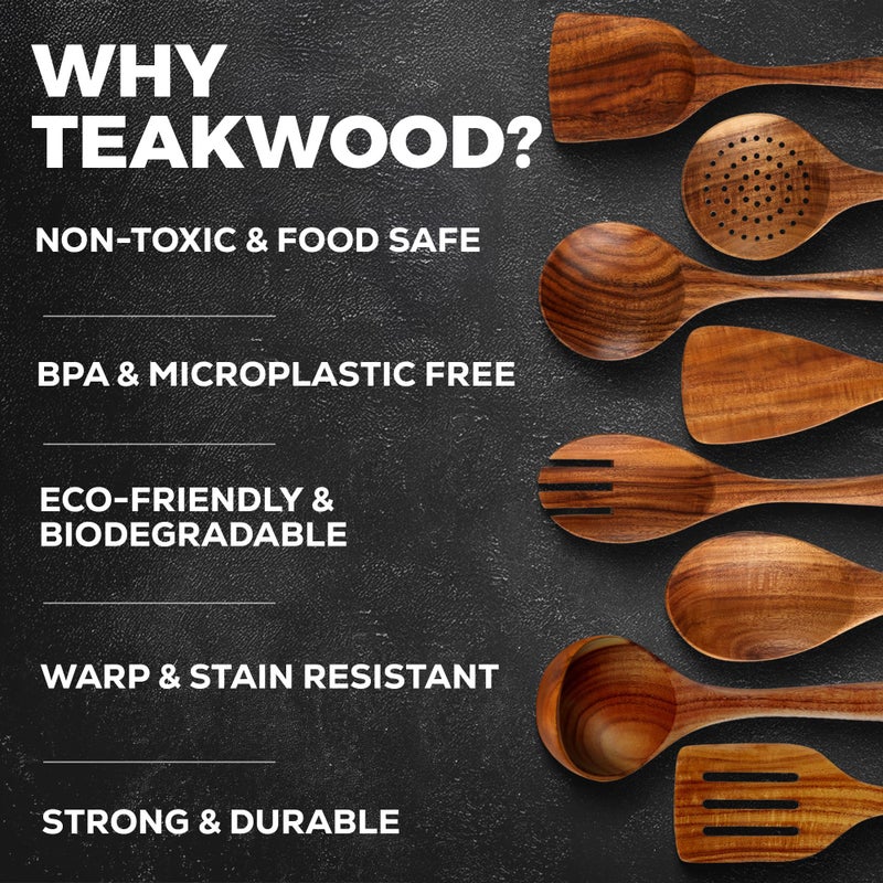 Zulay Kitchen 10-Piece Wooden Spoons for Cooking - Smooth Finish Teak Wooden Utensils for Cooking - Soft Comfort-Grip Wood Spoons for Cooking - Non-Stick Wooden Cooking Utensils - Wooden Spoon Sets - Image 4