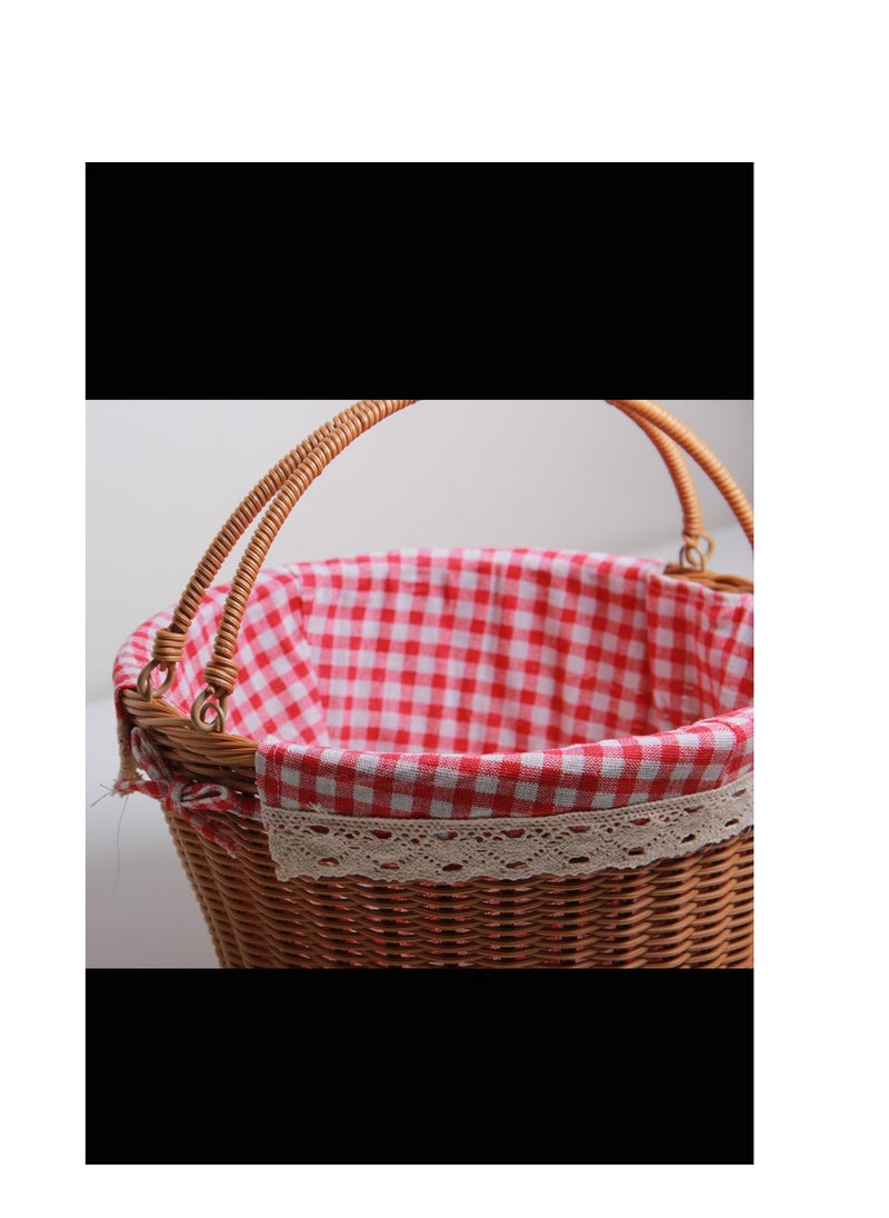 Hand-woven rattan basket lined with fabric for added protection, suitable for storage, travel and decoration