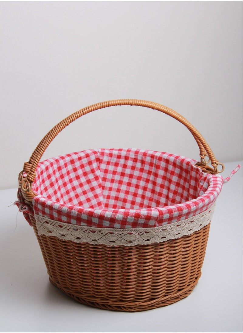 Hand-woven rattan basket lined with fabric for added protection, suitable for storage, travel and decoration