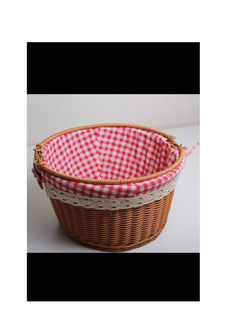 Hand-woven rattan basket lined with fabric for added protection, suitable for storage, travel and decoration