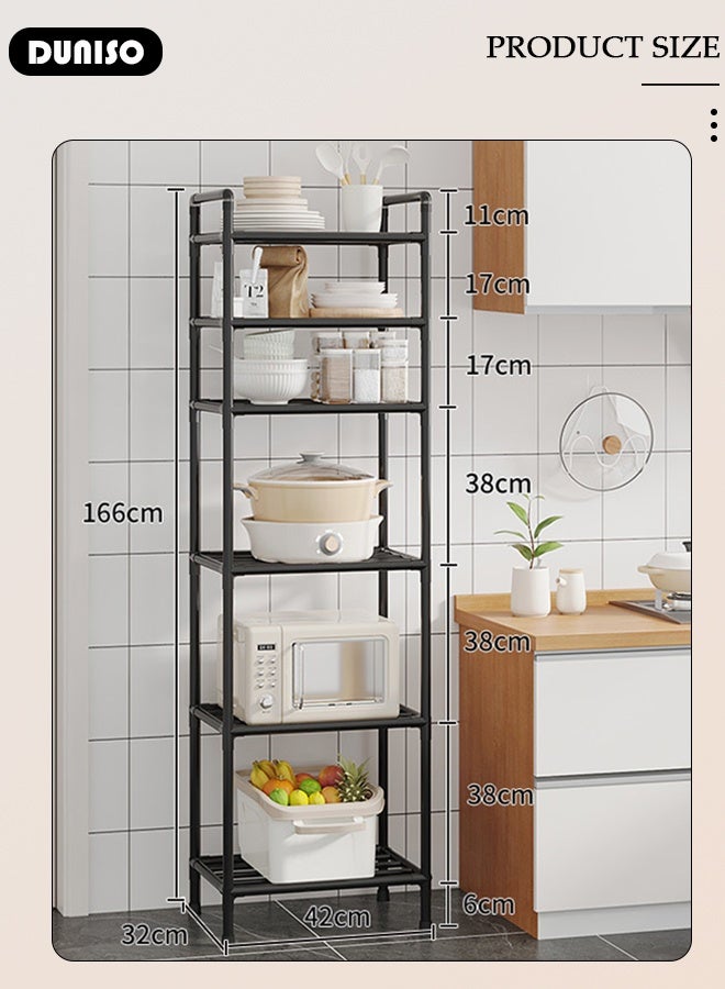 DUNISO 6-Tier Kitchen Storage Shelves, Movable Multifunctional Storage Rack, Metal Shelves for Storage Pantry Shelves with Rolling Wheels, Standing Shelf Rack for Kitchen Bedroom Laundry Closet  for Laundry, Bathroom, Kitchen, Pantry Closet Organizer - Image 2