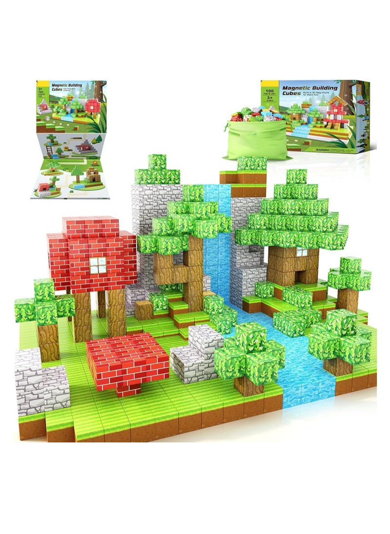AirYoung - 100PCS Magnetic Blocks-Build Mine Magnet World Set, Magnetic Blocks Building Toys, Magnetic Tiles Building Blocks Toddler Toys, STEM Sensory Outdoor Toys, Magnet Toys for Boys&Girls Ages 5-7 - Image 1