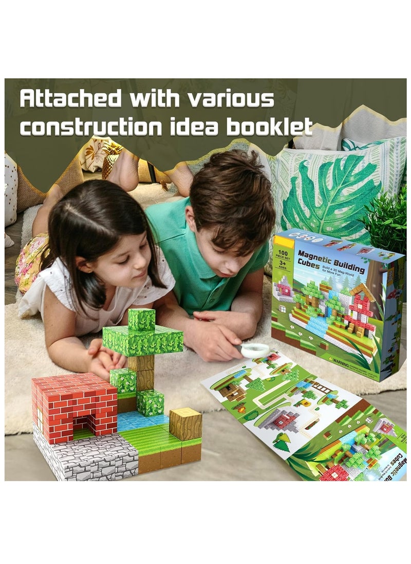 AirYoung - 100PCS Magnetic Blocks-Build Mine Magnet World Set, Magnetic Blocks Building Toys, Magnetic Tiles Building Blocks Toddler Toys, STEM Sensory Outdoor Toys, Magnet Toys for Boys&Girls Ages 5-7 - Image 1