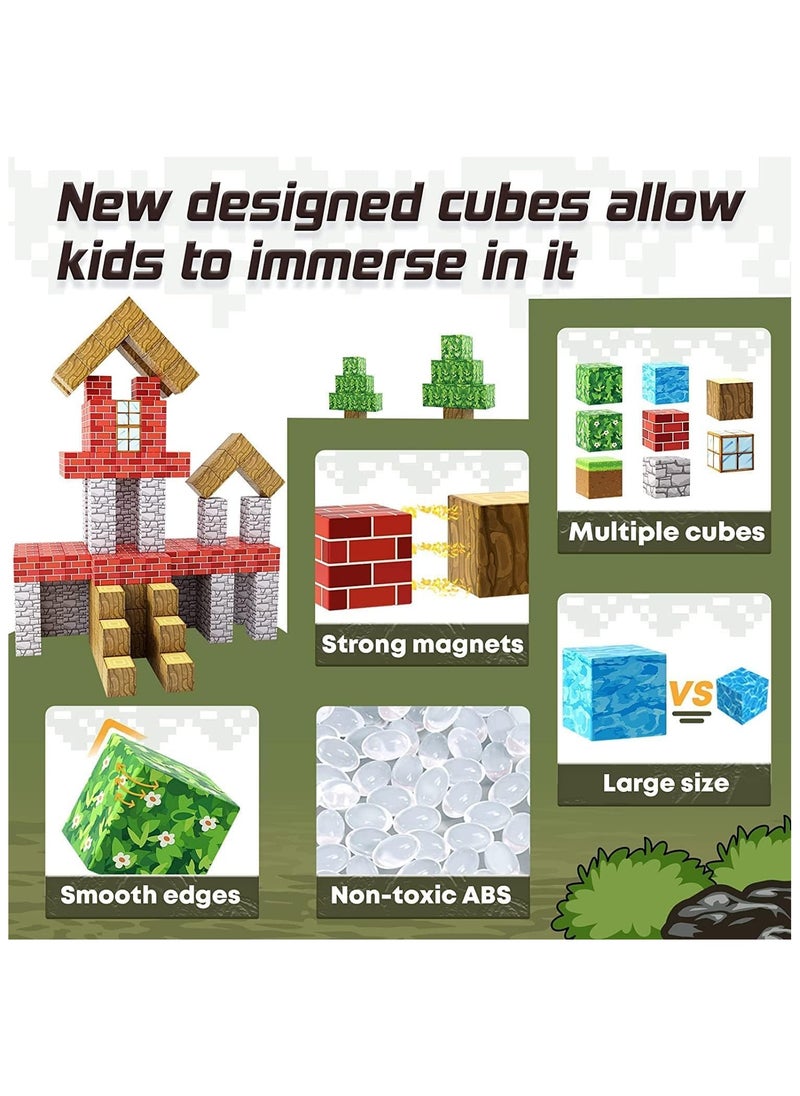 AirYoung - 100PCS Magnetic Blocks-Build Mine Magnet World Set, Magnetic Blocks Building Toys, Magnetic Tiles Building Blocks Toddler Toys, STEM Sensory Outdoor Toys, Magnet Toys for Boys&Girls Ages 5-7 - Image 1
