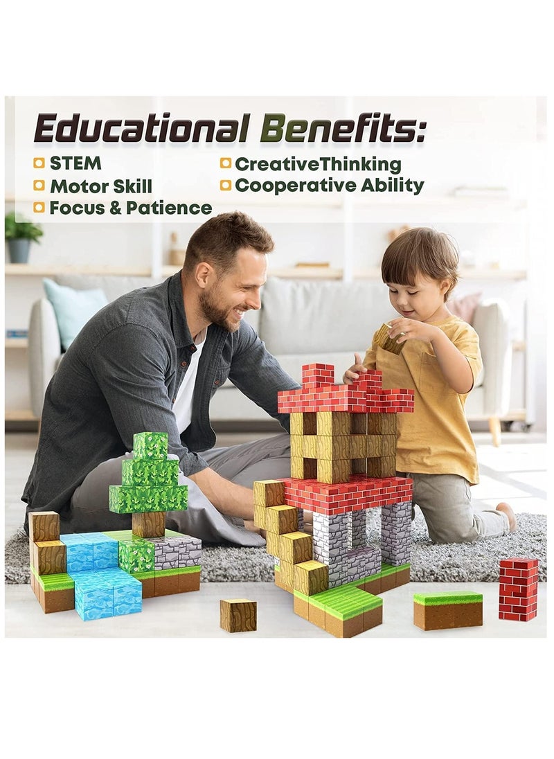 AirYoung - 100PCS Magnetic Blocks-Build Mine Magnet World Set, Magnetic Blocks Building Toys, Magnetic Tiles Building Blocks Toddler Toys, STEM Sensory Outdoor Toys, Magnet Toys for Boys&Girls Ages 5-7 - Image 1