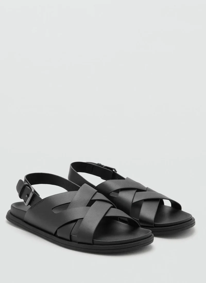مانجو مان Cross-Strap Leather Sandals