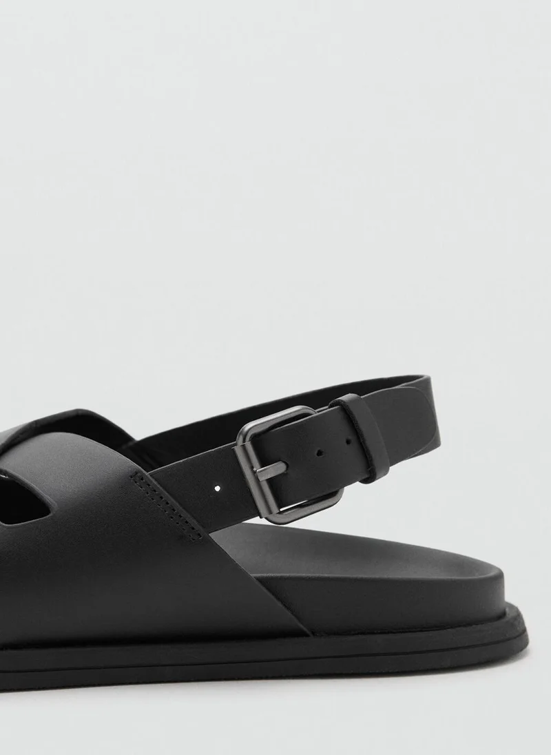 Mango Man 99-NEGRO Cross-Strap Leather Sandals for Men | Best Price UAE