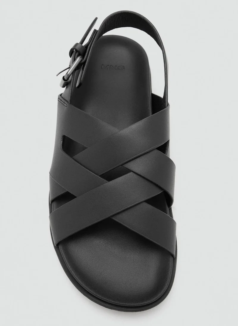 Mango Man 99-NEGRO Cross-Strap Leather Sandals for Men | Best Price UAE