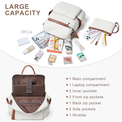 Shrrie Vegan Leather Laptop Backpack for Women 15.6 inch Work Backpack Fashion Travel Backpack Purse for Travel College Work - Image 3