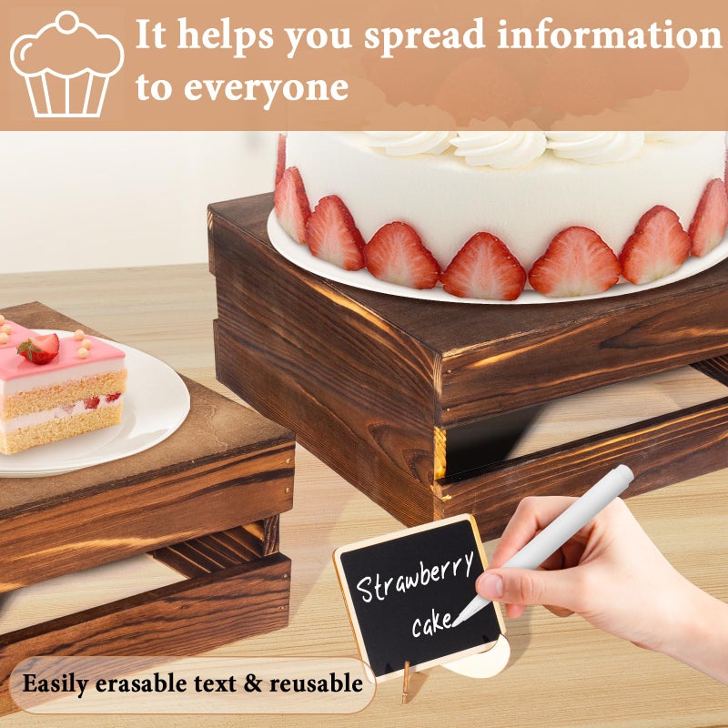 Cecnamt 6 Pcs Buffet Risers with Mini Signs, Rustic Wood Cake Stands, Food Risers for Buffet Table, Dessert Display Stand, Wood Crates, Rustic Cake Stand for Party, Wedding, Birthday, Baby Shower, 3 Sizes - Image 5