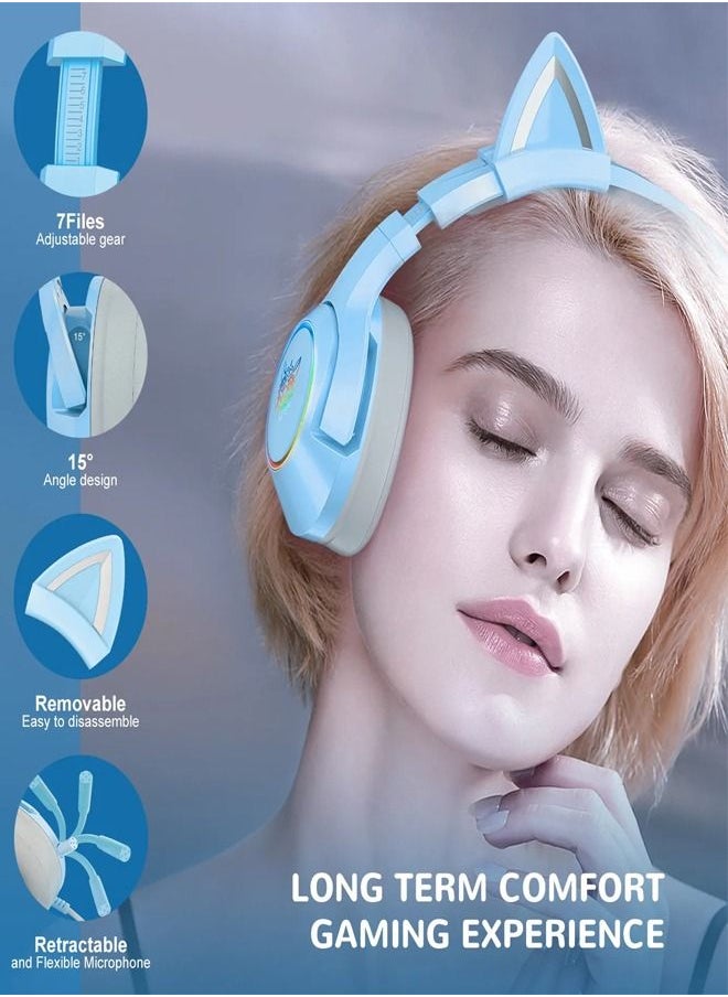 onikuma K9 Wired Gaming Headset Removable Cat Ears Headphones with Microphone  - Image 5