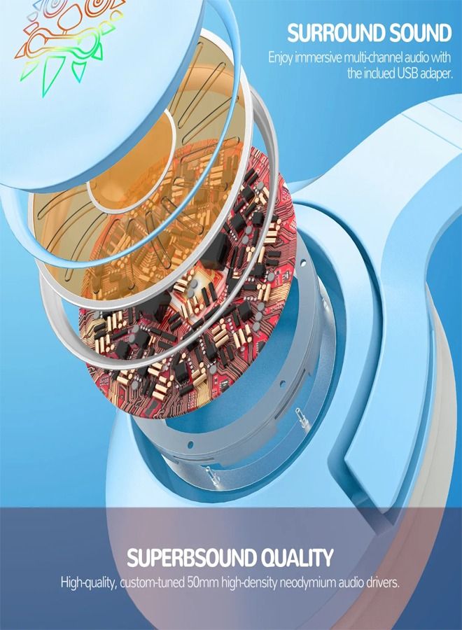 onikuma K9 Wired Gaming Headset Removable Cat Ears Headphones with Microphone - Image 3