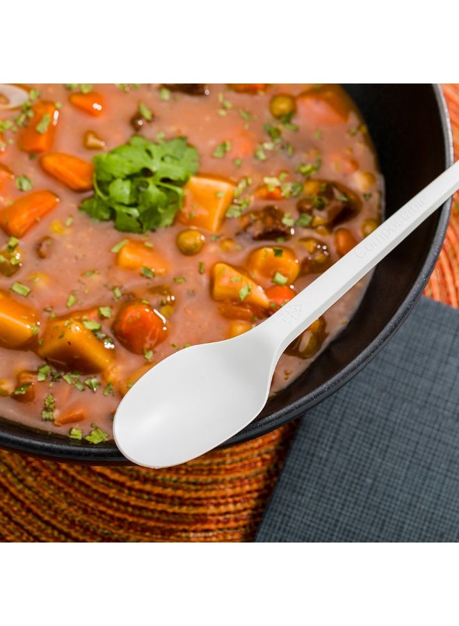 Restaurantware 6.5 Inch Compostable Spoons, 250 Heavy-Duty Spoons - Sustainable Build, Sturdy, Long Handle, White CPLA Plastic Disposable Cutlery, BPI-Certified, Hot And Cold Foods - Image 3