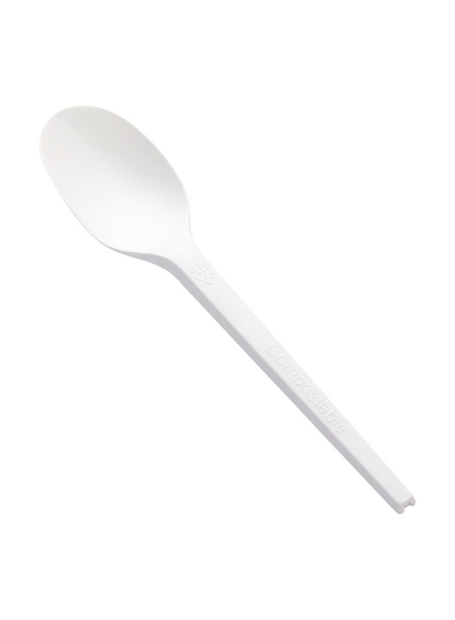Restaurantware 6.5 Inch Compostable Spoons, 250 Heavy-Duty Spoons - Sustainable Build, Sturdy, Long Handle, White CPLA Plastic Disposable Cutlery, BPI-Certified, Hot And Cold Foods - Image 1