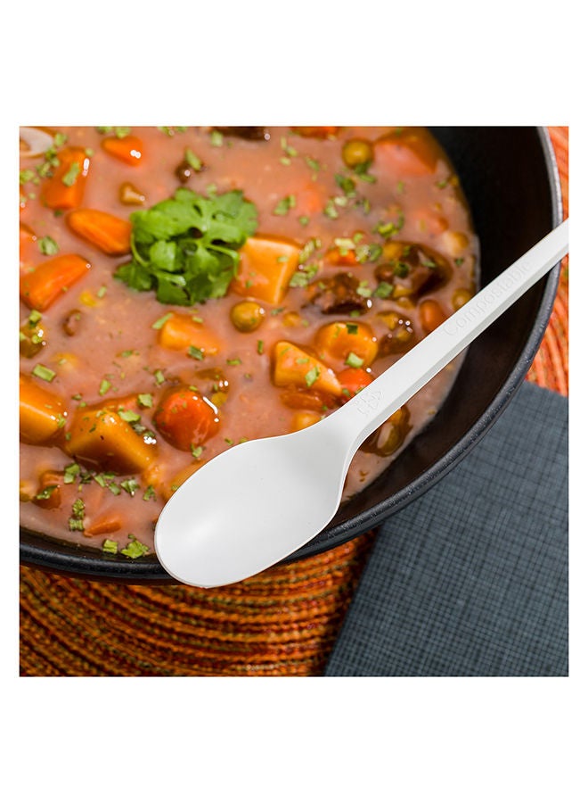 Restaurantware 6.5 Inch Compostable Spoons, 250 Heavy-Duty Spoons - Sustainable Build, Sturdy, Long Handle, White CPLA Plastic Disposable Cutlery, BPI-Certified, Hot And Cold Foods - Image 4