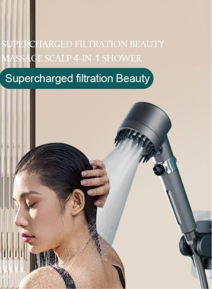 Loquat High Pressure Shower Head with Scalp Massager  Shampoo Brush – 4-in-1 Detachable Set for Hair and Skin Care - Image 2