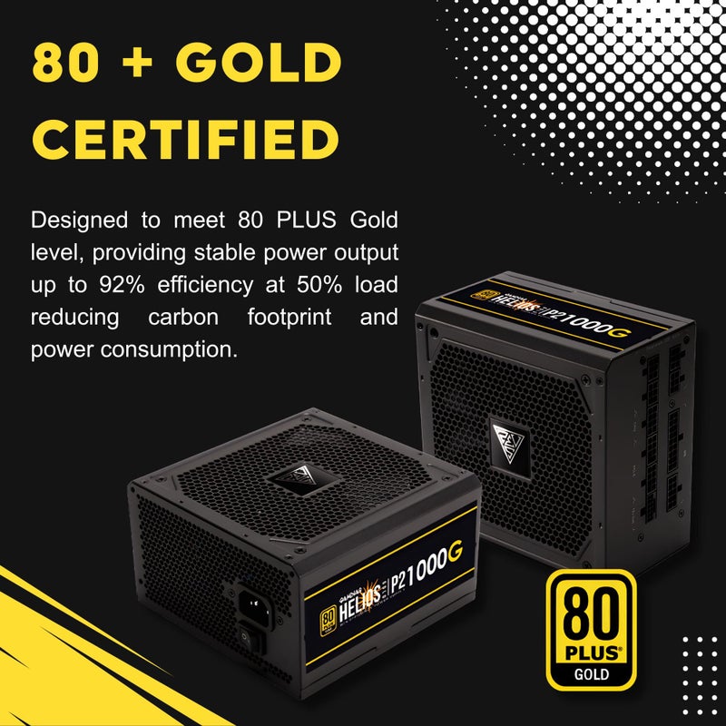 GAMDIAS مزود طاقة GAMDIAS PCIe 5.1 و ATX3.1 بقدرة 1000 واط لسلسلة GeForce RTX 5000، مزود طاقة ATX 80 Plus Gold بقدرة 1000 واط بالكامل، لأجهزة الكمبيوتر المكتبية للألعاب، مروحة منخفضة الضوضاء، HELIOS P2-1000G - Image 3