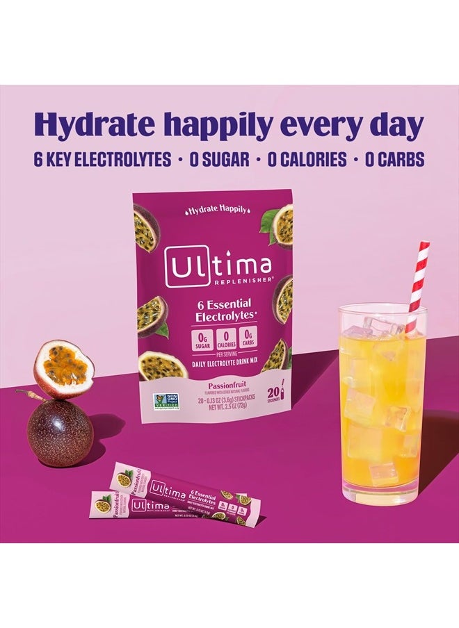 Ultima Replenisher Daily Electrolyte Drink Mix, Passionfruit, 20 Stickpacks each 0.13 oz (3.6g)  - Image 4