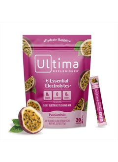 Ultima Replenisher Daily Electrolyte Powder Drink Mix – Passionfruit, 20 Stickpacks – Hydration Packets with 6 Electrolytes and Trace Minerals – Keto Friendly, Non-GMO and Sugar-Free  - Image 1