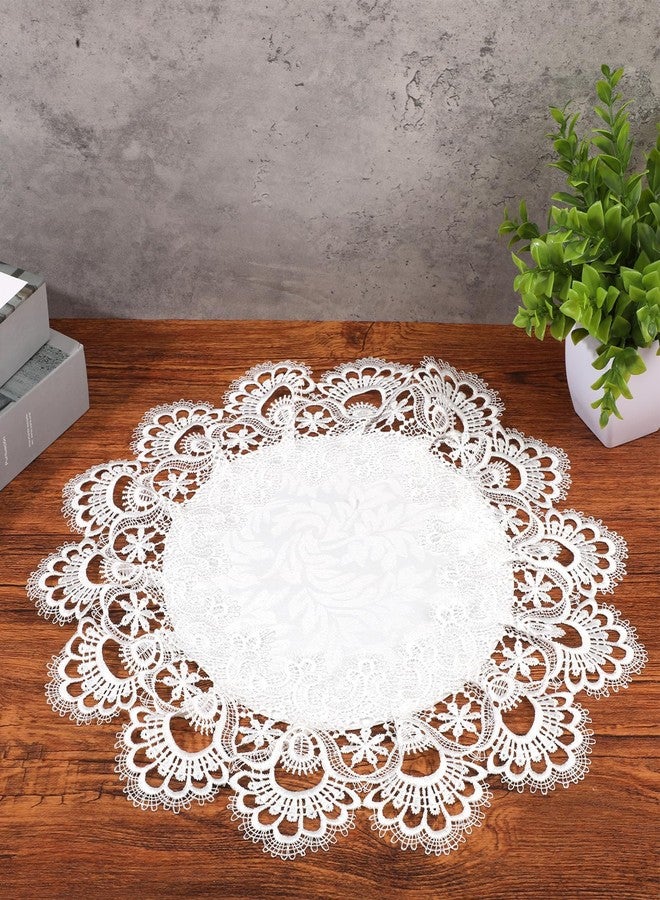 Xyembu 2 Pcs Round Lace Place Doilies, Lace Jacquard Round Doily Tablecloth, Linen Embroidered Table Topper, Doily Placemats for Home Decoration, Dresser Scarf, Table Topper (White, 16 Inch) - Image 5