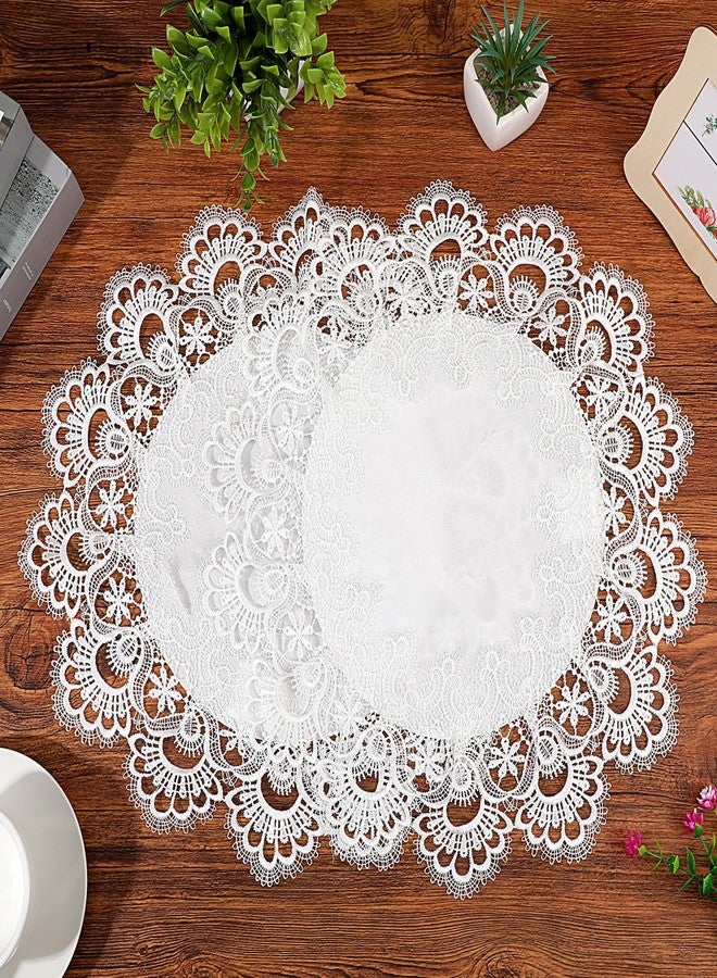Xyembu 2 Pcs Round Lace Place Doilies, Lace Jacquard Round Doily Tablecloth, Linen Embroidered Table Topper, Doily Placemats for Home Decoration, Dresser Scarf, Table Topper (White, 16 Inch) - Image 1