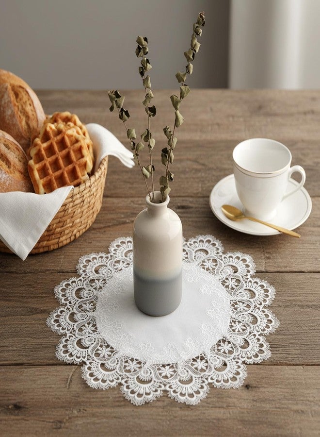 Xyembu 2 Pcs Round Lace Place Doilies, Lace Jacquard Round Doily Tablecloth, Linen Embroidered Table Topper, Doily Placemats for Home Decoration, Dresser Scarf, Table Topper (White, 16 Inch) - Image 2