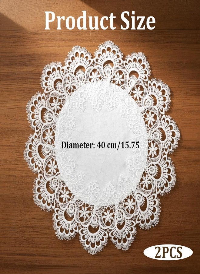 Xyembu 2 Pcs Round Lace Place Doilies, Lace Jacquard Round Doily Tablecloth, Linen Embroidered Table Topper, Doily Placemats for Home Decoration, Dresser Scarf, Table Topper (White, 16 Inch) - Image 4