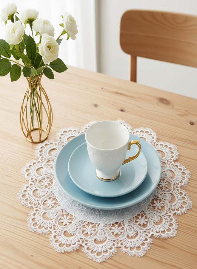 Xyembu 2 Pcs Round Lace Place Doilies, Lace Jacquard Round Doily Tablecloth, Linen Embroidered Table Topper, Doily Placemats for Home Decoration, Dresser Scarf, Table Topper (White, 16 Inch) - Image 3