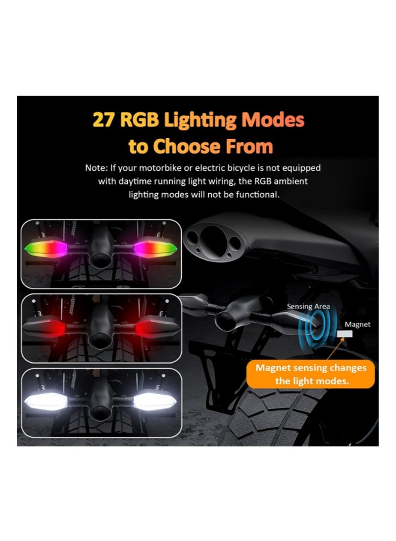 Aikanbo 2 PCS LED Turn Signal Lights Projector For Motorcycle，27 Lighting Modes RGB Flowing Daytime Running Lights，Motorcycle Turn Signal Lights With Arrow Projection - Image 2