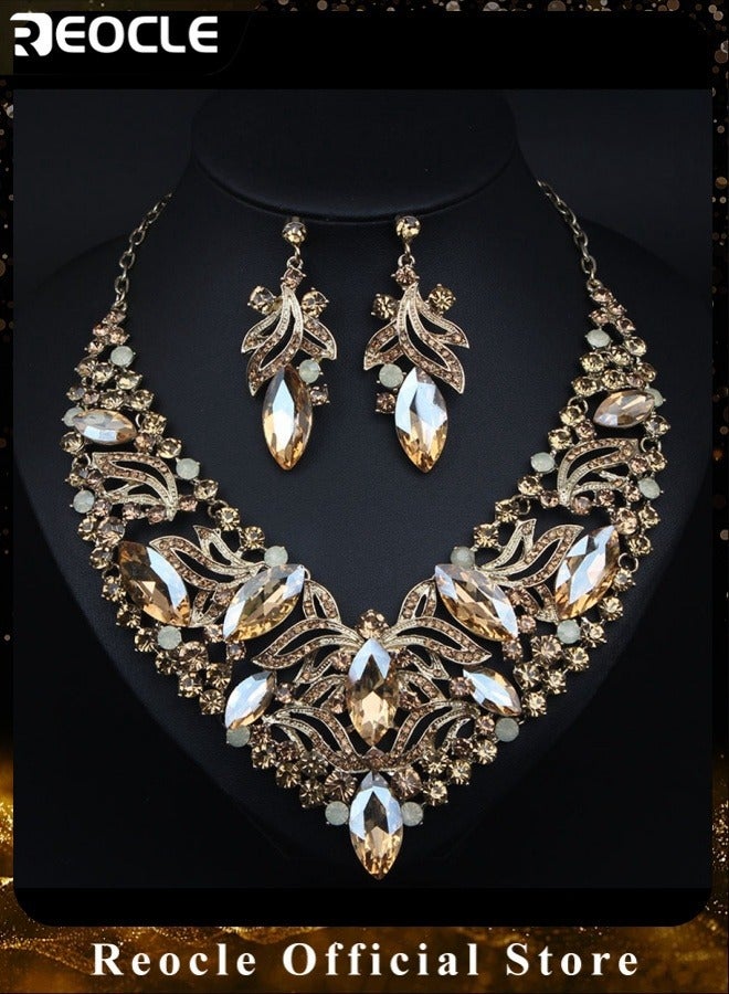 ريوكل طقم مجوهرات زفاف من الكريستال للنساء طقم قلادات وأقراط لحفلات الزفاف وأحجار الراين وهدايا وصيفات العروس تناسب فستان الزفاف - Image 1
