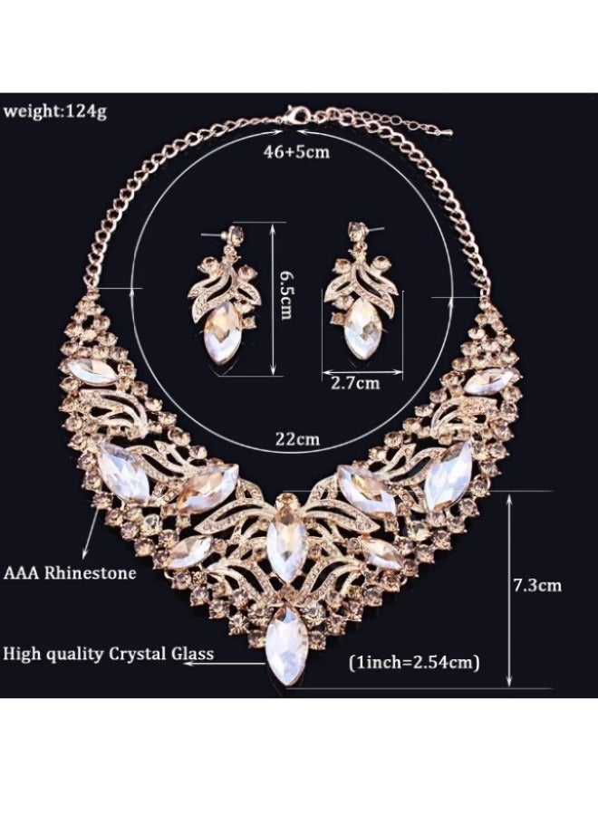 ريوكل طقم مجوهرات زفاف من الكريستال للنساء طقم قلادات وأقراط لحفلات الزفاف وأحجار الراين وهدايا وصيفات العروس تناسب فستان الزفاف - Image 2