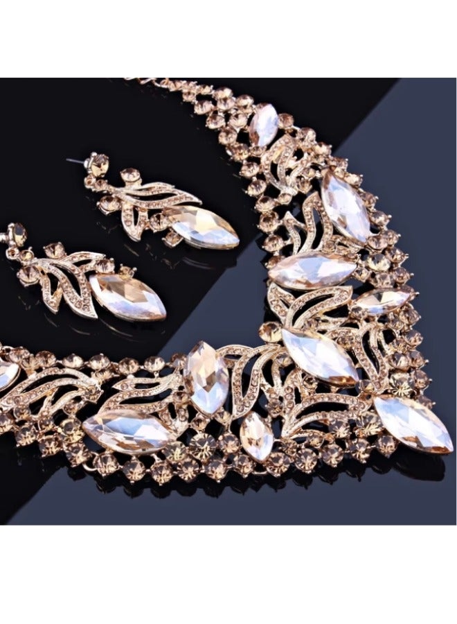 ريوكل طقم مجوهرات زفاف من الكريستال للنساء طقم قلادات وأقراط لحفلات الزفاف وأحجار الراين وهدايا وصيفات العروس تناسب فستان الزفاف - Image 4