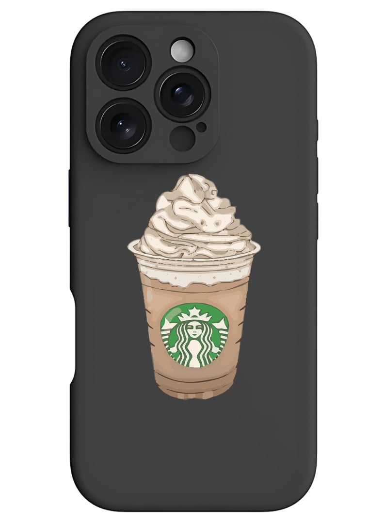 Theodor iPhone 16 Pro Max Black Protective Slim Fit Case Liquid Silicone Cover with Full Body Protection Anti-Scratch Shockproof Case For iPhone - coffee-smile - Image 1