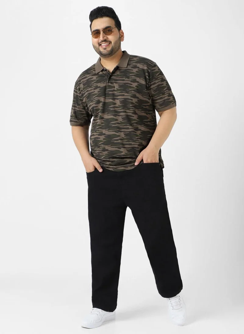 Urbano Fashion  Urbano Plus Men's Green Military Camouflage Printed Regular Fit Cotton Polo T-Shirt for Men | Best Price UAE