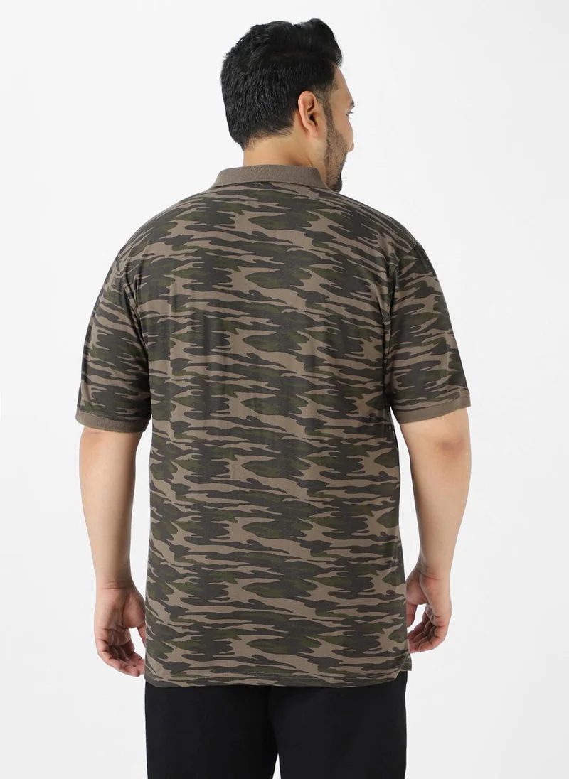 Urbano Fashion  Urbano Plus Men's Green Military Camouflage Printed Regular Fit Cotton Polo T-Shirt for Men | Best Price UAE