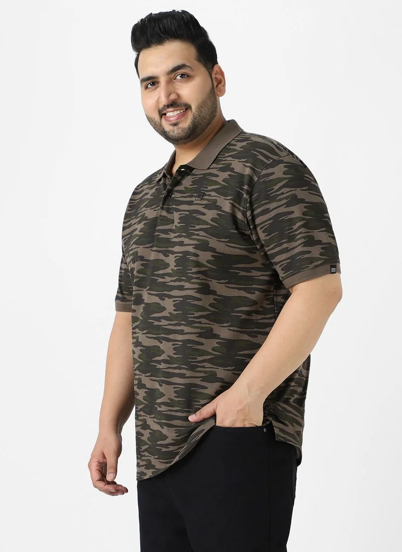 Urbano Fashion  Urbano Plus Men's Green Military Camouflage Printed Regular Fit Cotton Polo T-Shirt for Men | Best Price UAE