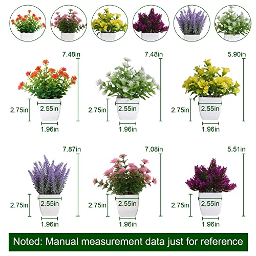 Yoratee 6pcs Artificial Pot Flowers Small Fake Plants with Pot Mini Potted Plants for House Office Tabletop Decoration - Image 3