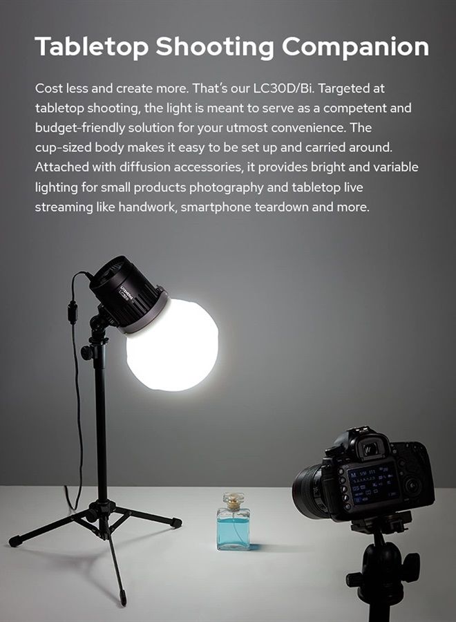Godox Godox LC30Bi 3200K-5600K Bi-Color Litemons Tabletop LED Light,25200LUX@0.5m, CRI 95+/TLCl 96+, 11 Preset Lighting FX Effects