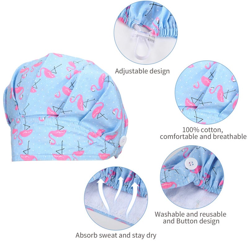 SATINIOR 6 Pieces Bouffant Caps with Buttons Elastic Bouffant Turban, Nursing Surgical Cap Printed Scrub Working Hats(Animal) - Image 2