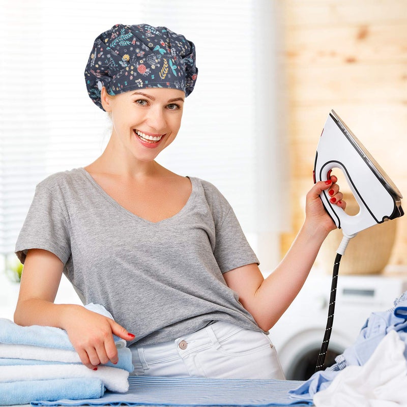 SATINIOR 6 Pieces Bouffant Caps with Buttons Elastic Bouffant Turban, Nursing Surgical Cap Printed Scrub Working Hats(Animal) - Image 4