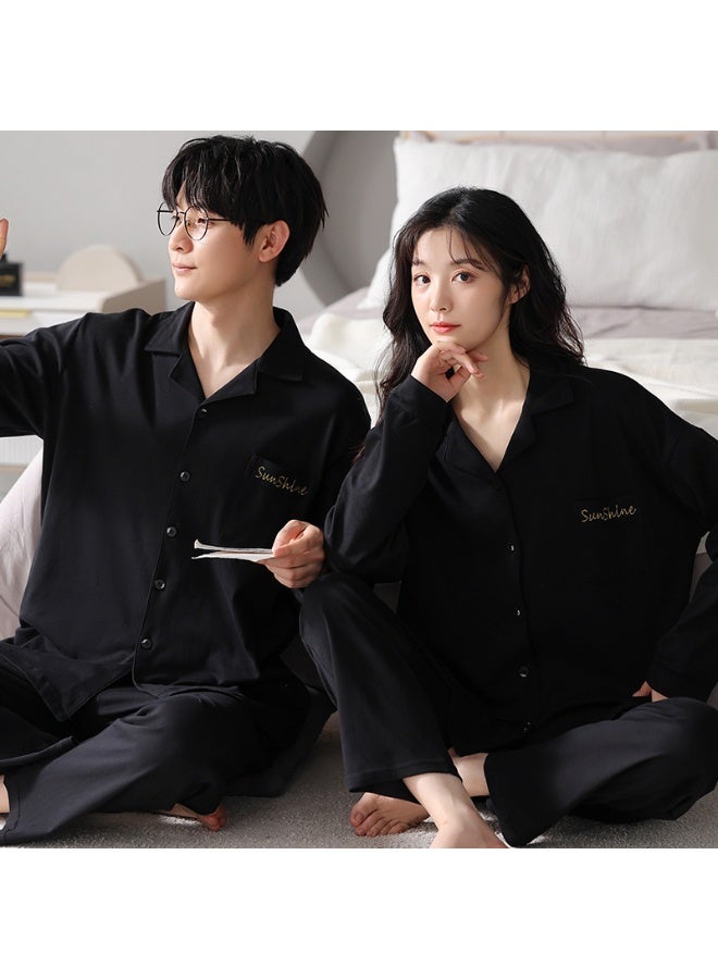 Cotton Couples Sleepwear Long Sleeve Home Clothes Set Men's Women's Comfortable Nightgown Pajamas - Image 1